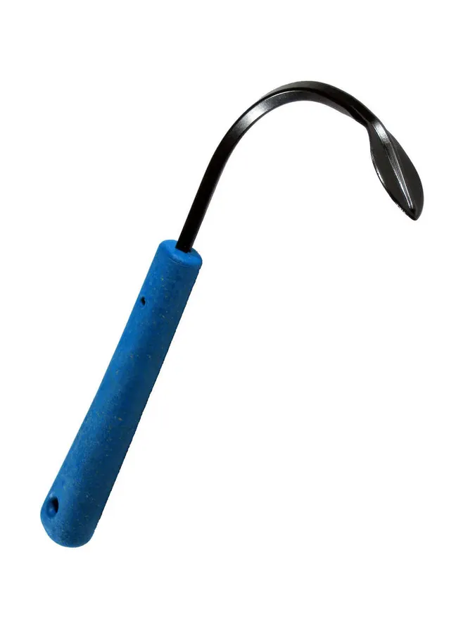 A single CobraHead weeder and cultivator with a curved black steel blade and a blue foam-padded handle, shot against a white background.