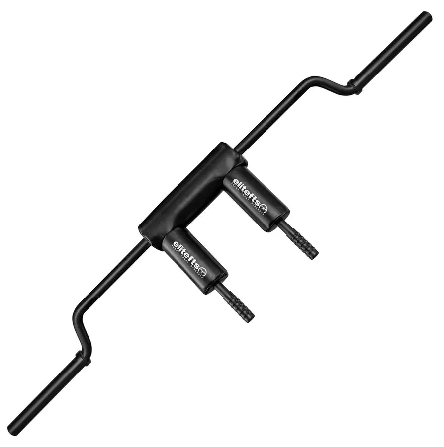 A black SS Yoke Bar with padded shoulder supports and cambered ends, shown at a diagonal against a white background.